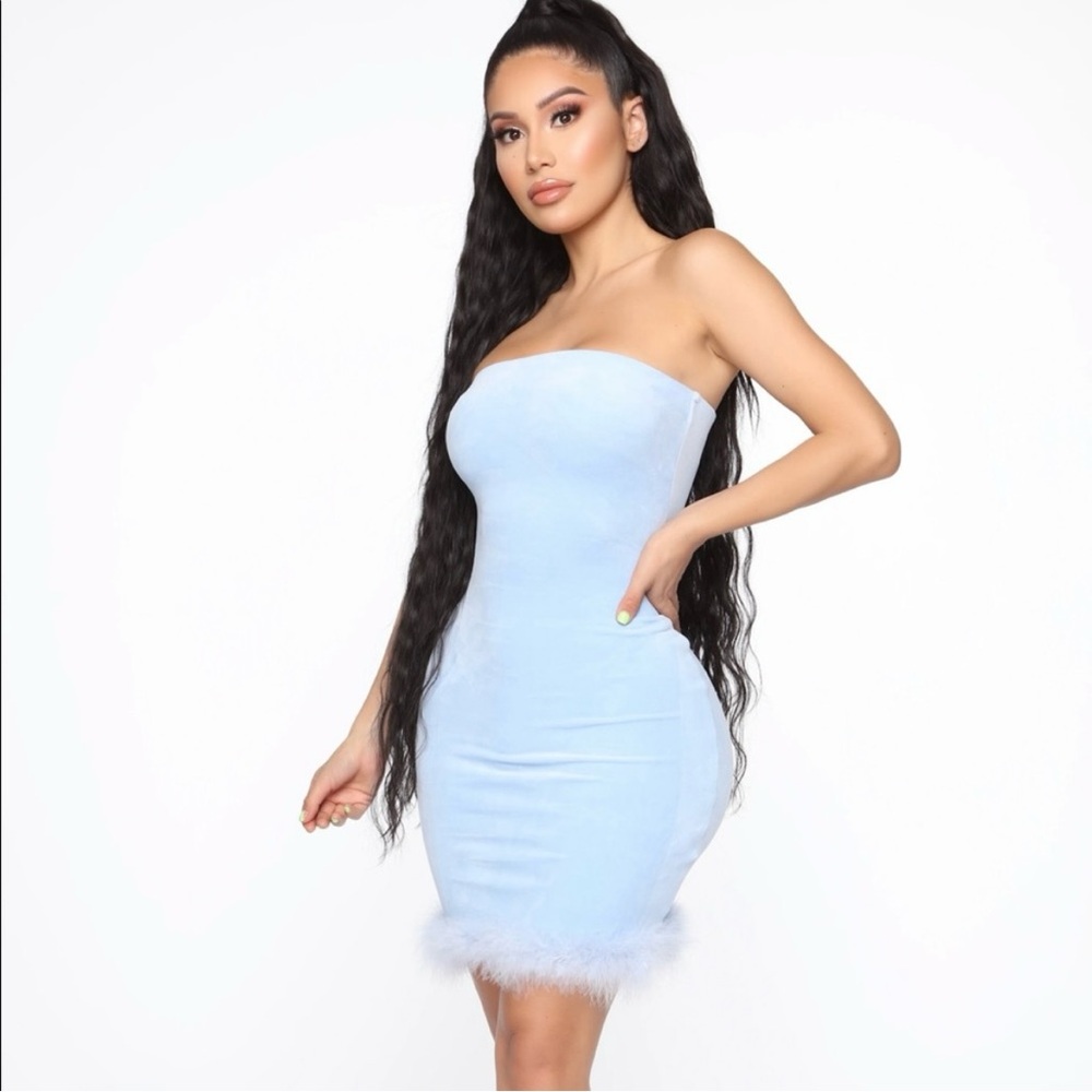 Fashion Nova - Baby Blue Suade Mini Dress